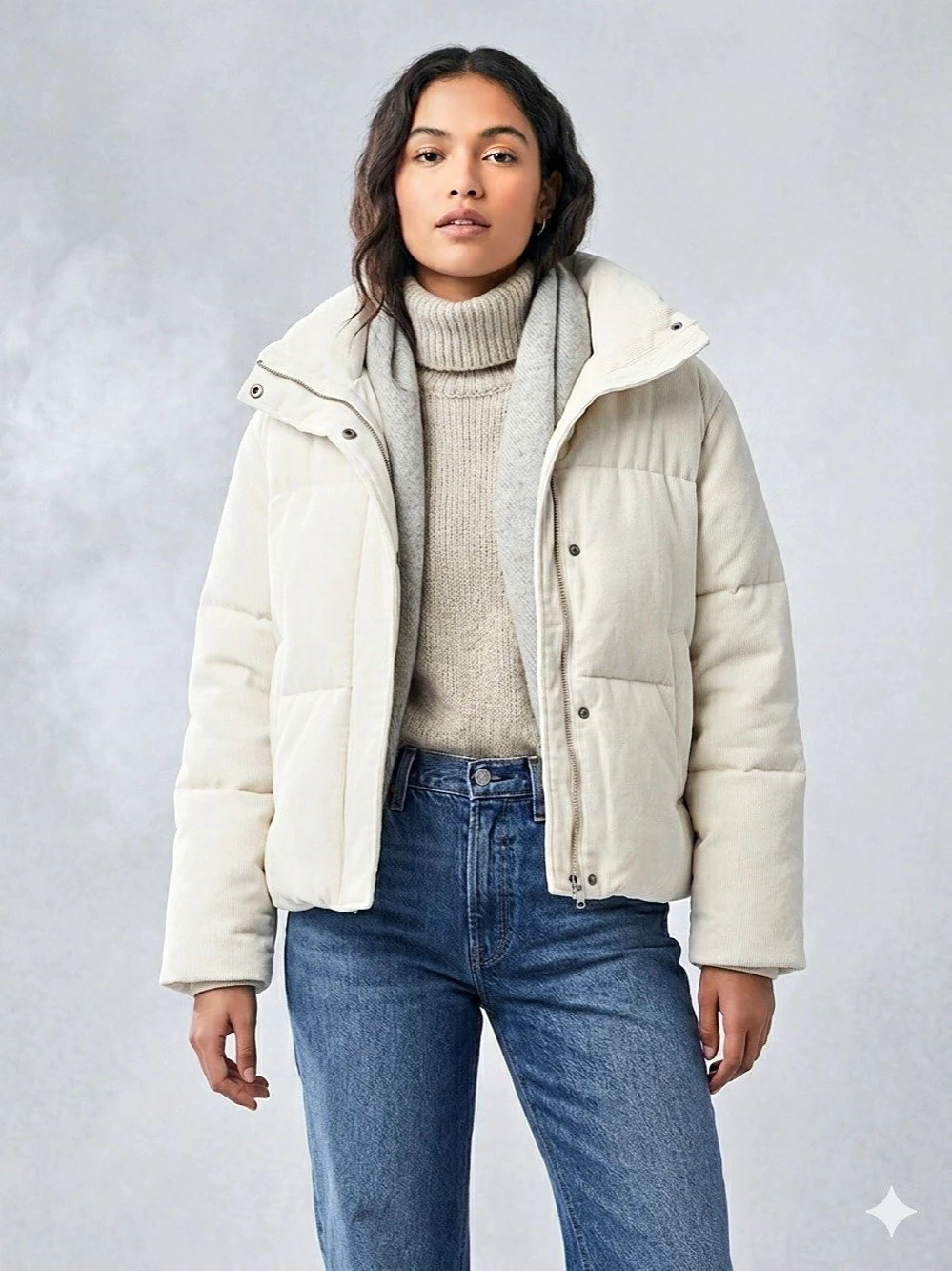 Levi's Quilted Corduroy Puffer Jacket Cream High Collar